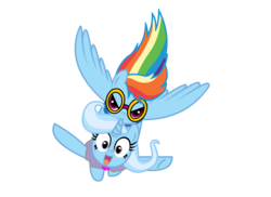 Size: 1080x785 | Tagged: safe, artist:astroanimations, rainbow dash, trixie, pony, unicorn, g4, cute, diatrixes, female, flying, goggles, mare