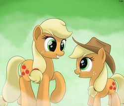 Size: 1600x1372 | Tagged: safe, artist:irregular-entity, applejack, g4, filly, self ponidox, time paradox