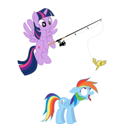 Size: 860x928 | Tagged: safe, artist:destinytails, rainbow dash, twilight sparkle, alicorn, pony, g4, bait, female, fishing, fishing rod, mare, simple background, tongue out, transparent background, twilight sparkle (alicorn), wonderbolt badge