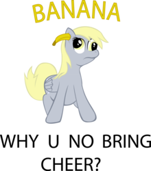 Size: 900x1022 | Tagged: safe, artist:filiecs, derpy hooves, pegasus, pony, g4, banana, charlie the unicorn, female, mare, meme, put a banana in your ear, reference, simple background, solo, transparent background, y u no