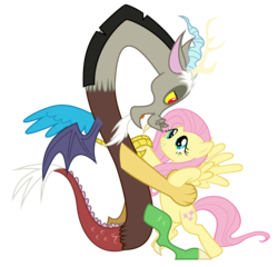 Size: 6310x6060 | Tagged: dead source, safe, artist:spottedlions, discord, fluttershy, draconequus, pegasus, pony, g4, absurd resolution, dancing, female, male, ship:discoshy, shipping, simple background, straight, transparent background, vector