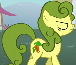 Size: 764x651 | Tagged: safe, screencap, carrot top, golden harvest, earth pony, pony, boast busters, g4, background pony, carrot top is not amused, cropped, eyes closed, female, green hair, green mane, mare, solo, unamused