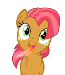 Size: 1280x1482 | Tagged: safe, artist:umbra-neko, babs seed, earth pony, pony, g4, female, fourth wall, licking, licking ponies, simple background, solo, transparent background, vector