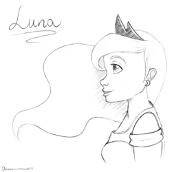 Size: 1280x1280 | Tagged: safe, artist:dunnowhattowrite, princess luna, human, g4, disney, disney princess, disney style, female, humanized, monochrome, sketch dump, solo, style emulation