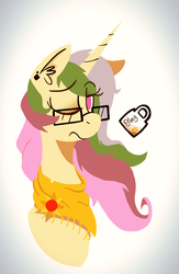 Size: 952x1456 | Tagged: safe, artist:wirelesspony, princess celestia, pony, g4, clothes, female, glasses, hipster, mug, portrait, scarf, solo, wink