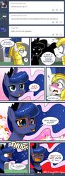Size: 600x1635 | Tagged: safe, artist:johnjoseco, princess luna, alicorn, pony, ask gaming princess luna, g4, :p, adorkable, angry, blushing, comic, cute, dialogue, dork, eyes closed, faint, female, floppy ears, flower, frown, glasses, hnnng, i'm not cute, lunabetes, male, mare, open mouth, royal guard, smiling, stallion, sweat, tongue out, wavy mouth, weapons-grade cute, wide eyes