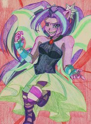 Size: 1024x1391 | Tagged: safe, artist:1gothgrrl, aria blaze, equestria girls, g4, fin wings, ponied up, sleeveless, solo, traditional art, transformation