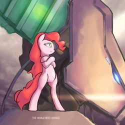 Size: 1600x1600 | Tagged: safe, artist:paintedtune, pinkie pie, earth pony, pony, g4, bipedal, crossed hooves, female, mare, mecha