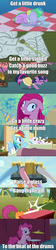 Size: 1280x5760 | Tagged: safe, applejack, pinkie pie, rainbow dash, rarity, scootaloo, spike, twilight sparkle, g4, cider, clothes, dancing, do the sparkle, dress, drum kit, drums, hospital, hospital gown, mug, musical instrument, petrification, piano, pinkamena diane pie, punch, rimshot, screencap comic, sleeping, song reference, stoned, wayland