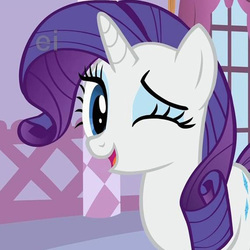 Size: 500x500 | Tagged: safe, screencap, rarity, pony, unicorn, g4, cute, ei, female, mare, one eye closed, open mouth, raribetes, smiling, solo, wink