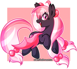 Size: 1024x919 | Tagged: safe, artist:xwhitedreamsx, oc, oc only, oc:strawberry devilcake, bat pony, pony, female, flying, mare, simple background, solo, transparent background