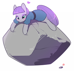 Size: 775x750 | Tagged: safe, artist:duskyamore, boulder (g4), maud pie, tom, earth pony, pony, g4, blushing, cargo ship, clothes, cute, female, heart, jealous, mare, maudabetes, rockcon, ship:tomaud, shipping, simple background, that pony sure does love rocks, white background