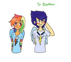 Size: 900x780 | Tagged: safe, artist:annehairball, rainbow dash, soarin', human, g4, blushing, female, goggles, humanized, male, ship:soarindash, shipping, straight, winged humanization