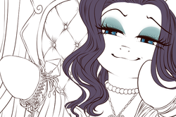Size: 751x499 | Tagged: safe, artist:うめぐる, rarity, g4, fabulous, female, jewelry, lidded eyes, smiling, smug, solo, wip