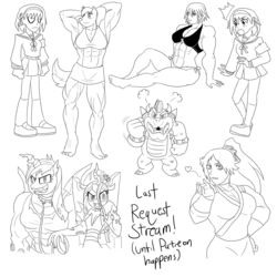 Size: 2000x2000 | Tagged: safe, artist:advanceddefense, princess cadance, queen chrysalis, anthro, g4, aqua, bleach (manga), bowser, changelingified, corrupted, disney, high res, kingdom hearts, male, monochrome, muscles, princess ca-dense, request, shihouin yoruichi, shocked, simple background, super mario, suzumiya haruhi, throne, white background