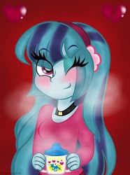 Size: 771x1036 | Tagged: safe, artist:queentigrel, sonata dusk, equestria girls, g4, alternate hairstyle, female, solo, wink