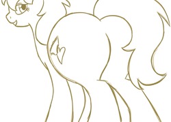 Size: 1280x914 | Tagged: safe, artist:bigponiesinc, oc, oc only, earth pony, pony, bedroom eyes, butt, female, large butt, lineart, looking at you, looking back, looking back at you, monochrome, plot, rear view, sketch, smiling, solo, the ass was fat