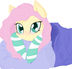 Size: 1736x1656 | Tagged: safe, artist:elizaisepic, artist:sugarskullmadness2, fluttershy, g4, blanket, blushing, clothes, female, looking at you, pillow, socks, solo