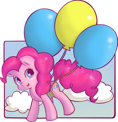 Size: 1602x1660 | Tagged: safe, artist:kozakai, pinkie pie, g4, balloon, cute, diapinkes, female, pixiv, solo, then watch her balloons lift her up to the sky