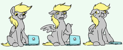 Size: 2432x1005 | Tagged: artist needed, safe, derpy hooves, pegasus, pony, g4, comic, computer, female, laptop computer, mare, scrunchy face, solo, sweat