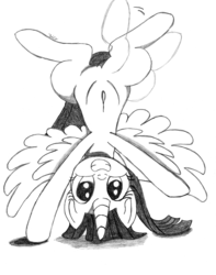 Size: 3000x3800 | Tagged: safe, artist:mark-terron, twilight sparkle, alicorn, pony, g4, belly button, female, grin, handstand, high res, mare, monochrome, twilight sparkle (alicorn), upside down