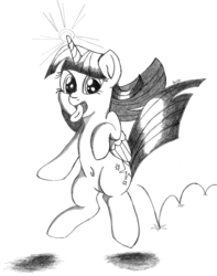 Size: 3000x3800 | Tagged: safe, artist:mark-terron, twilight sparkle, alicorn, pony, g4, belly button, female, high res, hopping, mare, monochrome, tongue out, twilight sparkle (alicorn)