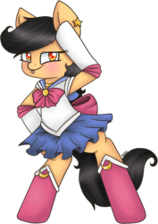 Size: 630x888 | Tagged: safe, artist:insane-feyaan, oc, oc only, oc:theponyran, clothes, cosplay, crossdressing, cute, evening gloves, half-genie pony, male, orange eyes, ponysona, sailor moon (series), solo