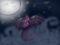 Size: 800x600 | Tagged: safe, princess cadance, alicorn, pony, g4, female, flying, moon, solo, spread wings, wings, you will be there?