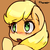 Size: 500x500 | Tagged: safe, artist:acharmingpony, applejack, g4, blushing, female, hatless, missing accessory, portrait, simple background, solo