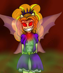 Size: 1024x1195 | Tagged: safe, artist:whatsupxp, adagio dazzle, equestria girls, g4, evil grin, fin wings, grin, ponied up, red eyes, transformation