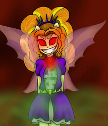 Size: 1024x1195 | Tagged: safe, artist:whatsupxp, adagio dazzle, equestria girls, g4, evil smile, fin wings, grin, ponied up, red eyes, transformation