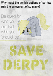 Size: 2480x3508 | Tagged: safe, artist:skeptic-mousey, derpy hooves, g4, abuse, artifact, derpybuse, derpygate, high res, sad, save derpy, slowpoke, text