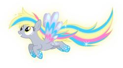 Size: 8056x4452 | Tagged: safe, artist:zekrom-9, derpy hooves, pegasus, pony, g4, absurd resolution, female, flying, legs together, mare, rainbow power, rainbow power-ified, simple background, solo, sparkles, transparent background, vector, xk-class end-of-the-world scenario