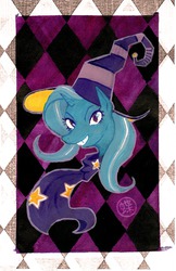 Size: 1246x1920 | Tagged: safe, artist:ceckraft, trixie, pony, unicorn, g4, female, grin, mare, solo, traditional art
