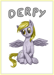 Size: 1275x1753 | Tagged: safe, artist:eclairrose, derpy hooves, pegasus, pony, g4, female, mare, simple background, sitting, smiling, solo, spread wings, traditional art, white background