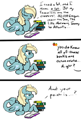 Size: 675x1024 | Tagged: safe, artist:kudalyn, oc, oc only, oc:aqua drop, hippocampus, merpony, ask, book, comic, questionthekudas, solo, tumblr