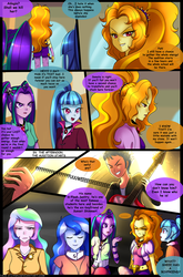 Size: 900x1360 | Tagged: safe, artist:jacky-bunny, adagio dazzle, aria blaze, flash sentry, princess celestia, princess luna, principal celestia, sonata dusk, vice principal luna, equestria girls, g4, breasts, busty princess celestia, comic, female, magic of the sirens