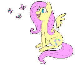 Size: 300x250 | Tagged: safe, artist:triscuit-cafe, part of a set, fluttershy, butterfly, g4, animated, female, simple background, solo, transparent background
