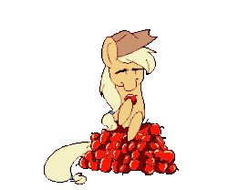 Size: 300x250 | Tagged: safe, artist:triscuit-cafe, part of a set, applejack, earth pony, pony, g4, animated, apple, eating, female, mare, simple background, solo, transparent background