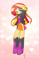 Size: 1500x2250 | Tagged: safe, artist:howxu, sunset shimmer, equestria girls, g4, blushing, clothes, cute, female, looking at you, patreon, shimmerbetes, skirt, solo