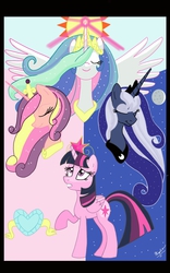 Size: 800x1280 | Tagged: safe, artist:theroyalprincesses, princess cadance, princess celestia, princess luna, twilight sparkle, alicorn, pony, g4, alicorn tetrarchy, eyes closed, female, mare, twilight sparkle (alicorn)