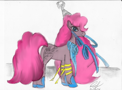 Size: 3412x2524 | Tagged: safe, artist:thegreatmewtwo, pinkie pie, g4, armor, colored, corrupted, female, high res, nightmare pinkie, nightmarified, solo