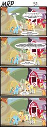 Size: 800x2153 | Tagged: safe, artist:umneem, apple bloom, applejack, carrot top, golden harvest, rainbow dash, scootaloo, sweetie belle, oc, oc:dispersion, crow, earth pony, pegasus, pony, rabbit, unicorn, comic:my rational pony, g4, 4koma, comic, cutie mark crusaders, ear, for science, my wings are so pretty, sweet apple acres, whispering, wingboner