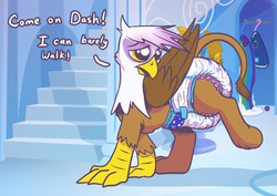 Size: 1000x706 | Tagged: safe, artist:sylph-space, gilda, griffon, g4, diaper, female, non-baby in diaper, poofy diaper, punishment, solo, unwanted