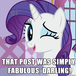 Size: 500x500 | Tagged: safe, edit, edited screencap, screencap, rarity, pony, g4, cropped, darling, ei, fabulous, image macro, meme, reaction image, seal of approval, solo, wink
