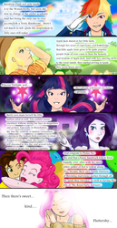 Size: 740x1430 | Tagged: safe, artist:gamblingfoxinahat, applejack, cheese sandwich, discord, fluttershy, pinkie pie, rainbow dash, rarity, twilight sparkle, human, g4, comic, elements of harmony, female, hilarious in hindsight, humanized, male, mane six, ship:cheesepie, shipping, straight, twilight sparkle (alicorn)
