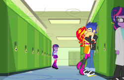 Size: 676x439 | Tagged: safe, artist:dm29, flash sentry, sci-twi, sunset shimmer, twilight sparkle, equestria girls, g4, female, heartbreak, kiss on the lips, kissing, love triangle, male, ship:flashimmer, shipping, straight, twilight sparkle (alicorn), twolight, what could have been