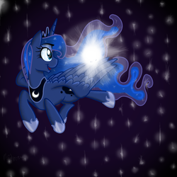 Size: 1024x1024 | Tagged: safe, artist:shellythewolf1, princess luna, g4, commission, female, glowing, solo, stars