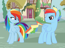 Size: 1024x768 | Tagged: safe, artist:rulette, rainbow dash, g4, rainbow blitz, rule 63, self ponidox