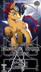 Size: 800x1399 | Tagged: safe, artist:vavacung, oc, oc only, oc:electric spark, pony, unicorn, commission, goggles, male, pactio card, solo, stallion